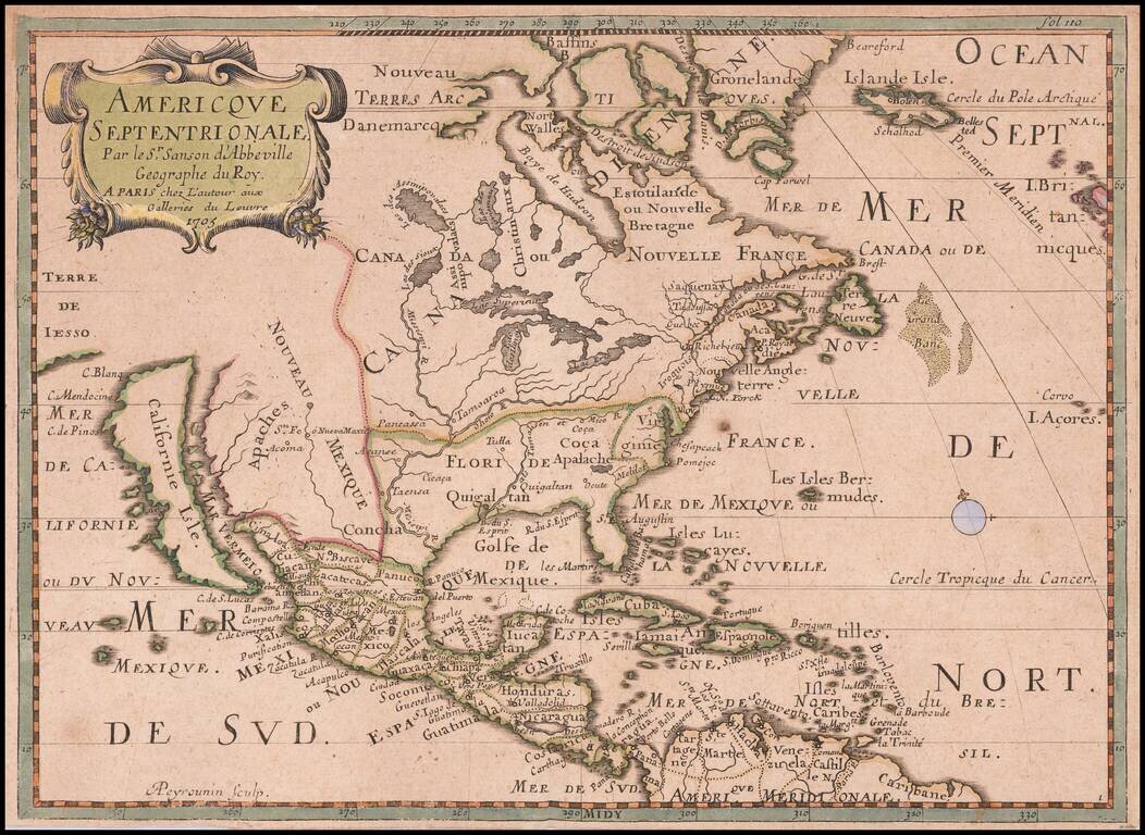 Americque Septentrionale Par le Sr. Sanson d'Abbeville Geographe du Roy . . . 1705  [Rare Peninsular California edition, with unusual Mississippi River depiction]