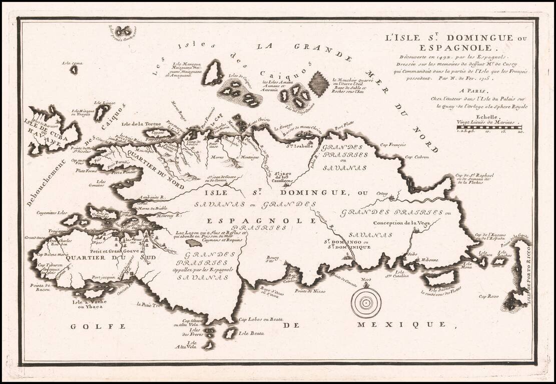 L'Isle St. Domingue ou Espagnole.  Decouverte en 1492 par les Espagnols . . . 1715