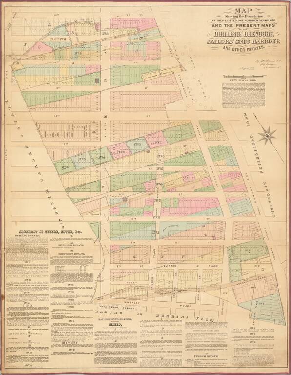 Map Showing the Boundaries as they Existed One Hundred Years Ago and the Present Maps of the Burling, Brevoort, Sailors' Snug Harbour and other Estates.
