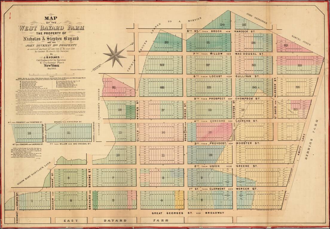 Map of the West Bayard Farm The Property of Nicholas & Stephen Bayard and the John Dyckman Dcd. Property as surveyed and laid out into lots in the year 1788 by Casimir Th. Goerk, City Surveyor.