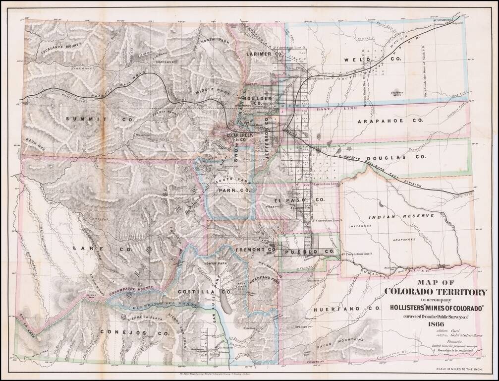 Map of Colorado Territory to accompany Holisters Mines of Colorado corrected from the Public Surveys of 1866.  (with text)