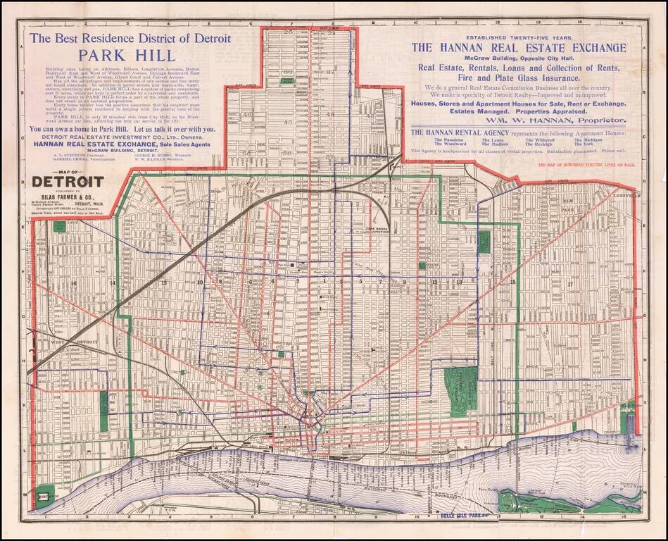 Map of Detroit Published By Silas Farmer & Co. / Map of Suburban Railways in Southeastern Michigan