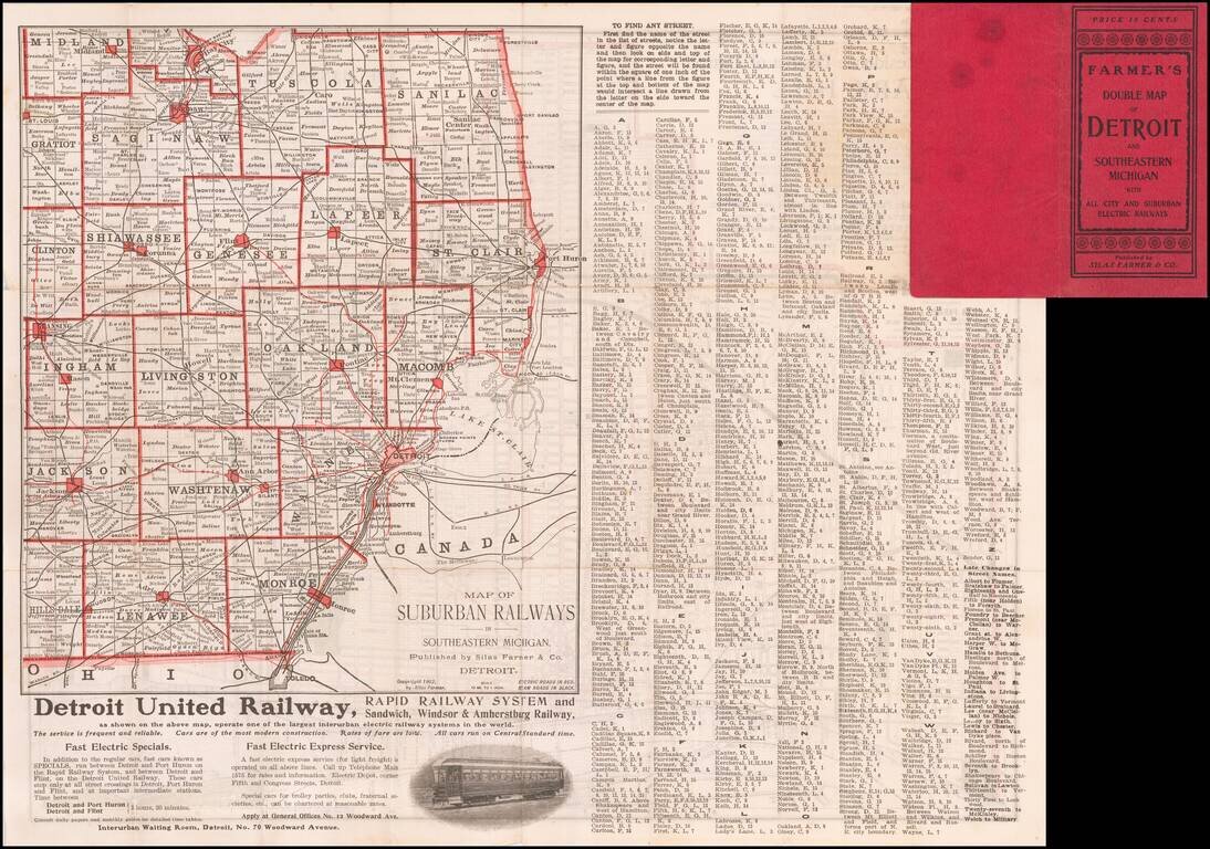 Map of Detroit Published By Silas Farmer & Co. / Map of Suburban Railways in Southeastern Michigan