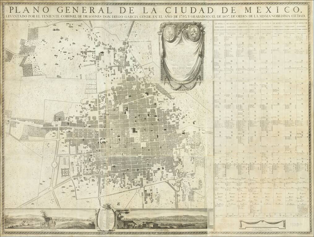 Plano General de la Ciudad de Mexico, Levantado Por el Teniente Coronel De Drgones Don Diego Garcia Conde en el año de 1793, y Grabado en el  de 1807.