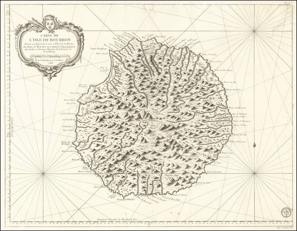 (Reunion Island)  Carte De L'Isle De Bourbon Dressee au Depost des Cartes et Plans de la Marine Par Ordre de M. Le Duc de Choiseul . . .  1763