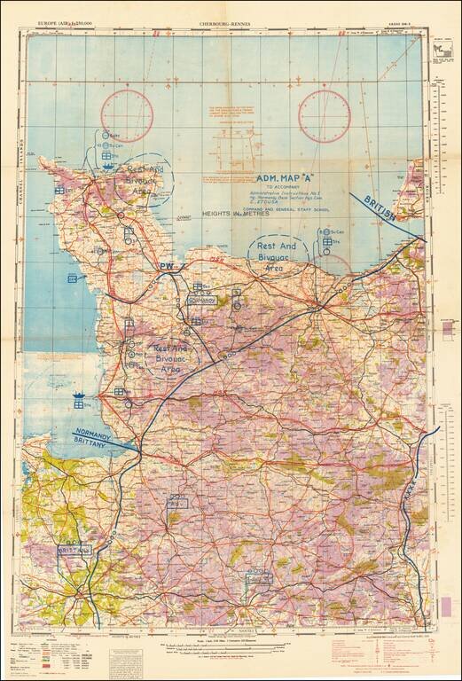 (Second World War - Normandy Campaign) Cherbourg - Rennes | Adm. Map A To Accompany Administrative Instructions No 1 Hq. Normandy Base Section Hqs. Com[munication] Z[one], E[uropean] T[heater] [of] O[perations] U[nited] S[tates] A[rmy]