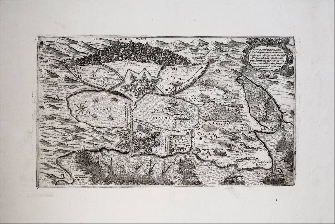 Goletta, et Novo forte avanti Tunesi, co[n] l’Assedio p[er] terra, et p[er] Mare d[e] Turchi et Mori, el luglio, et agosto .74. Co[n] li gra[n] sforci de Sina[n] bassa[n], et d[e] Ucchiali capitt.o de l’Armata, et le mirabil prove fatte in Goletta da Do[n