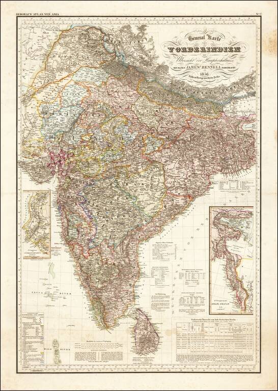 [India]  General Karte von Vorderindien zur Ubersicht der Haupherhaltnisse den manen James Rennell dargebracht 1836