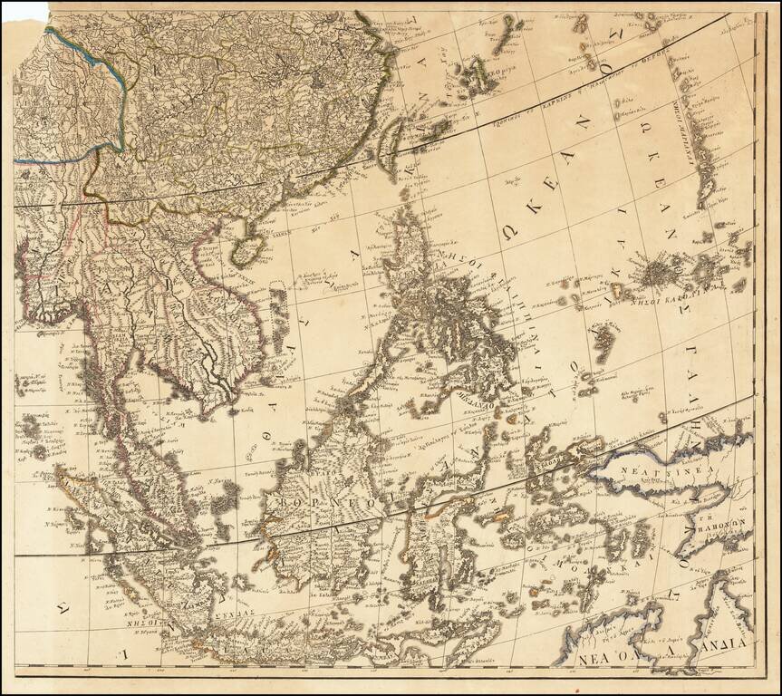 [Greek Map of Philippines, Southeast Asia, China, etc.]  Πίναξ γεώγραφικος της Ασιας  (Pinax geographikos tis Asias)