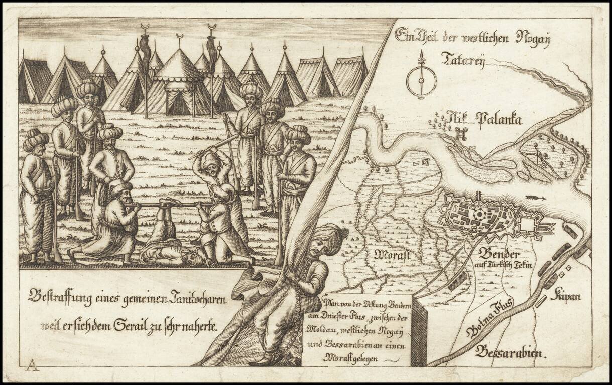 [Tighina / Bender, Moldavia -- Dniester River]  Plan von der Festung Bendern am Dniester Flus, zwischen der Moldau, westlichen Nogai und Bessarabien an einen Morast gelegen