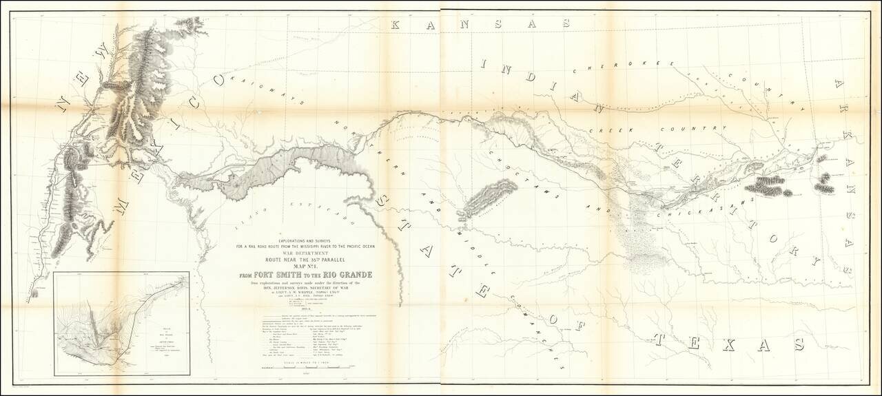 Map No. 1.  From Fort Smith to the Rio Grande from explorations and surveys made under the direction of Hon. Jefferson Davis, Secretary of War By Lieut A.W. Whipple . . . and Lieut J.C. Ives, Topogl Engrs . .  .1853-4