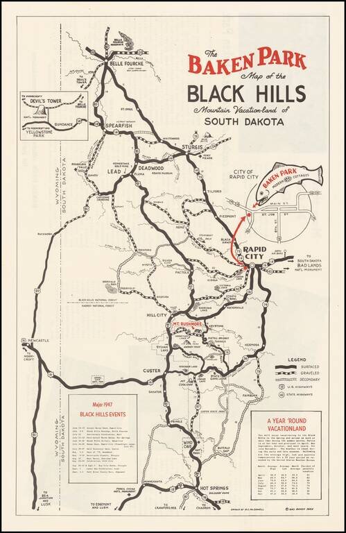 The Baken Park Map of the Black Hills Mountain Vaction-Land of South Dakota