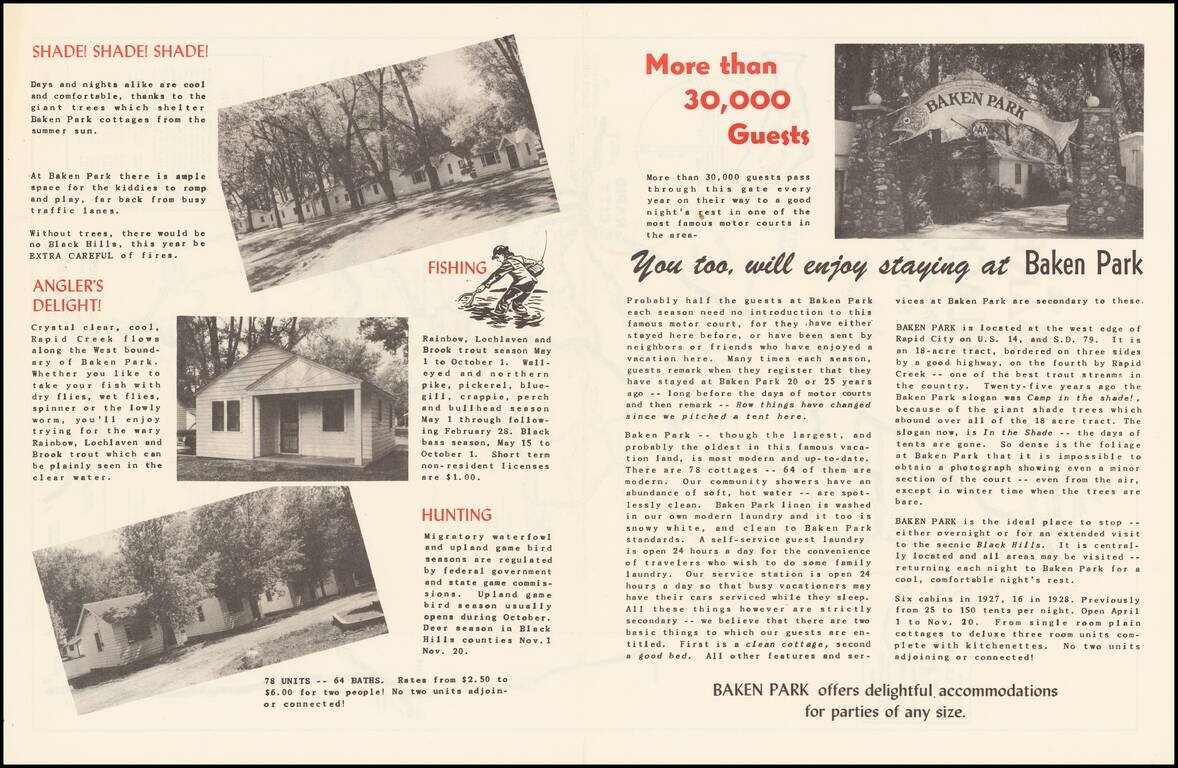 The Baken Park Map of the Black Hills Mountain Vaction-Land of South Dakota