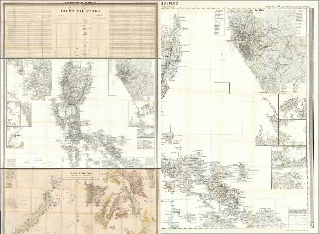 [3 Part Map of the Philippines]: Islas Filipinas Primera Hoja Central [and] Islas Filipinas Segunda Hoja Central [and] Islas Filipinas Posesiones de Oceania. Media Hoja Superior. Media Hoya Inferior