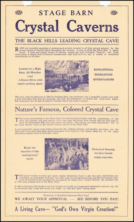 (Crystal Caverns)  Map of The Black Hills South Dakota