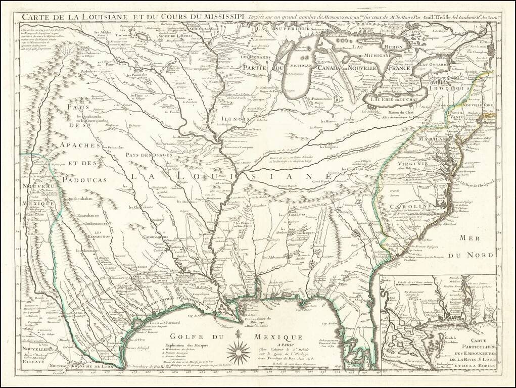 Carte De La Louisiane Et Du Cours Du Mississipi . . .  Juin 1718  [1st State!]
