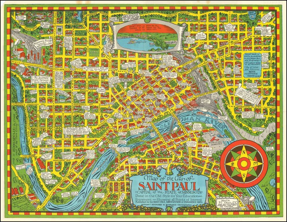 Map of the City of Saint Paul Capital of the State of Minnesota Done in the Old Style for Your Education and Enjoyment -- Showing all Points of Interest . . . .1931