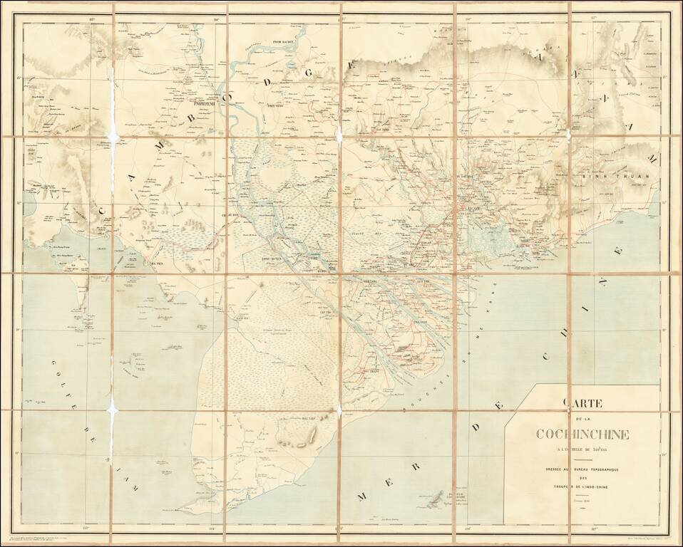 [South Vietnam & Cambodia] Carte de la Cochinchine  . . . Dressee au Bureau Topographique Des Troupes De L'Indo-Chine Fevrier 1890
