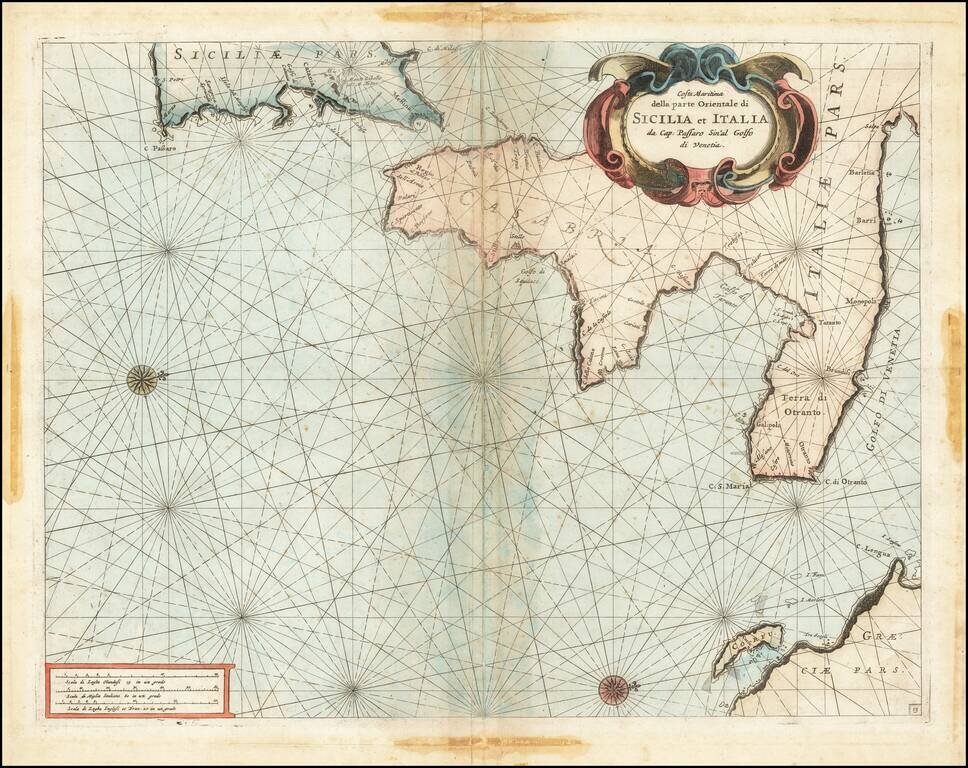 Costa Maritima della parte Orientale di Sicilia et Italia da Cap: Passaro Sin'al Golfo di Venetia