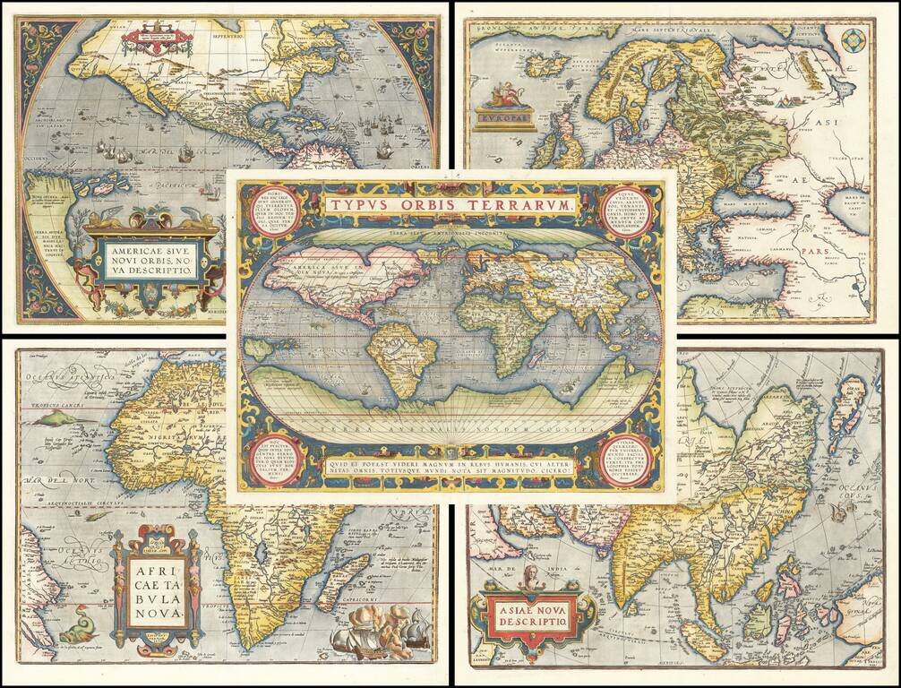 (World & Continents) Typus Orbis Terrarum / Americae Sive Novi Orbis Nova Descriptio / Asiae Nova Descriptio / Africae Tabula Nova / Europae