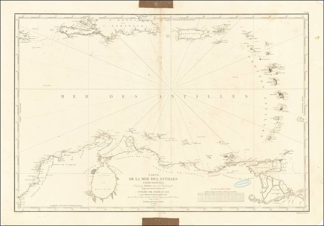 Carte De La Mer Des Antilles Partie Orientale Dressee par M. Keller, Ingenieurs Hydrographe, d'apres les travaux les plus recents . . . .1843