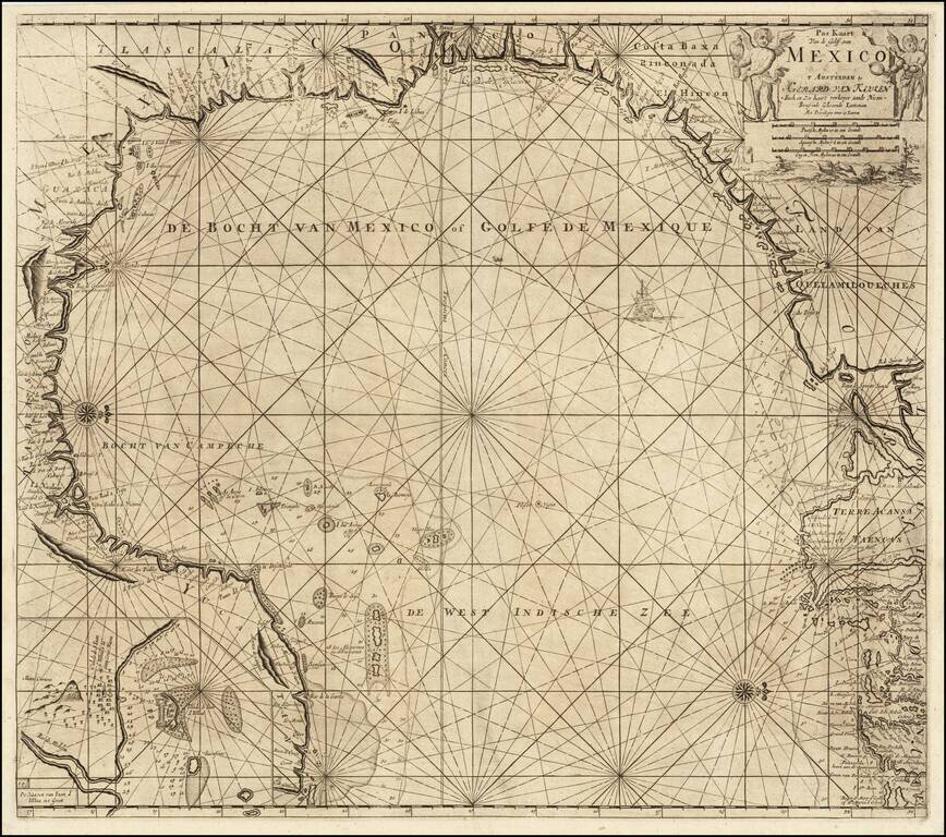 [Gulf Coast - Texas - Florida - Yucatan ] Pas-Kaart Van de Golff van Mexico . . .  [Rare 4th state!]