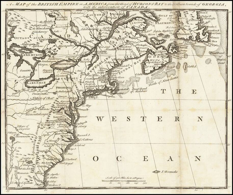 A Map of the British Empire in America, from the Head of Hudson Bay to the Southern Bounds of Georgia, with the intervention of Canada