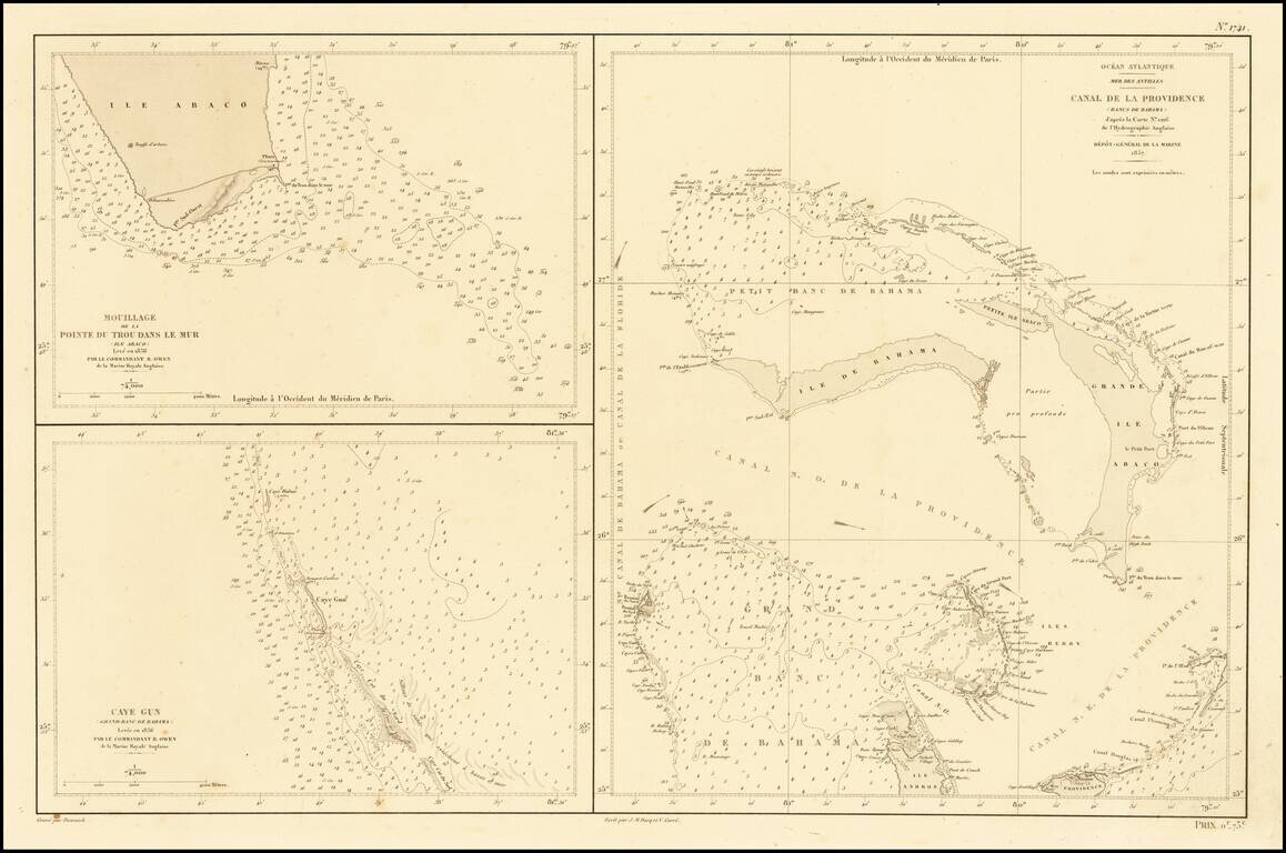 Canal De La Providence (Bancs De Bahama) . . . 1857 [with] Mouillage De La Point Du Trou Dans Mur (Ile Abaco) . . . [with] Cay Gun (Grand Banc De Bahama)
