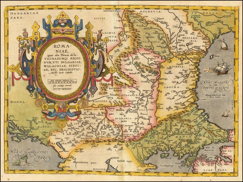 Romaniae, (quae olim Thracia dicta) Vicinarumque Regionum, Uti Bulgariae, Walachiae, Syrfiae, etc. Descriptio.  Auctore Iacobo Castaldo . . . MDLXXXIIII