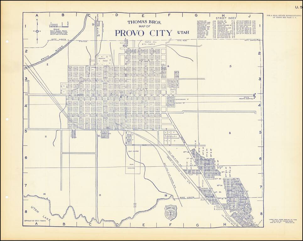 Thomas Bros. Map of Provo City, Utah  (Ogden on Verso)