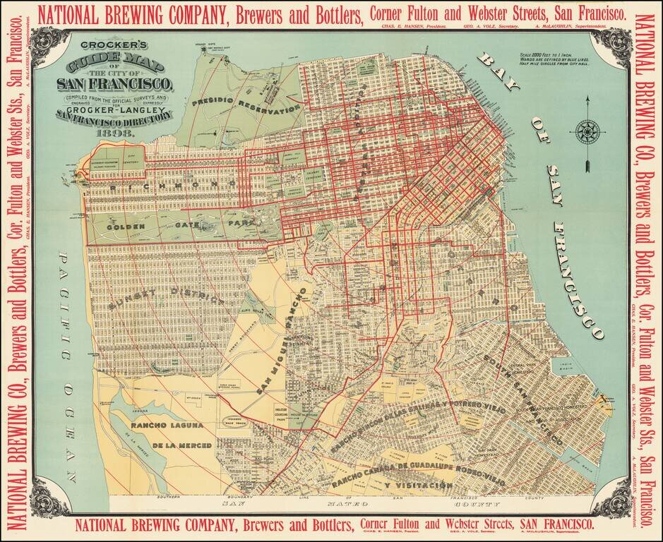 Crocker's Guide Map of the City of San Francisco, Compiled From The Official Surveys and Engraved Expressly For Crocker-Langley San Francisco Directory 1898