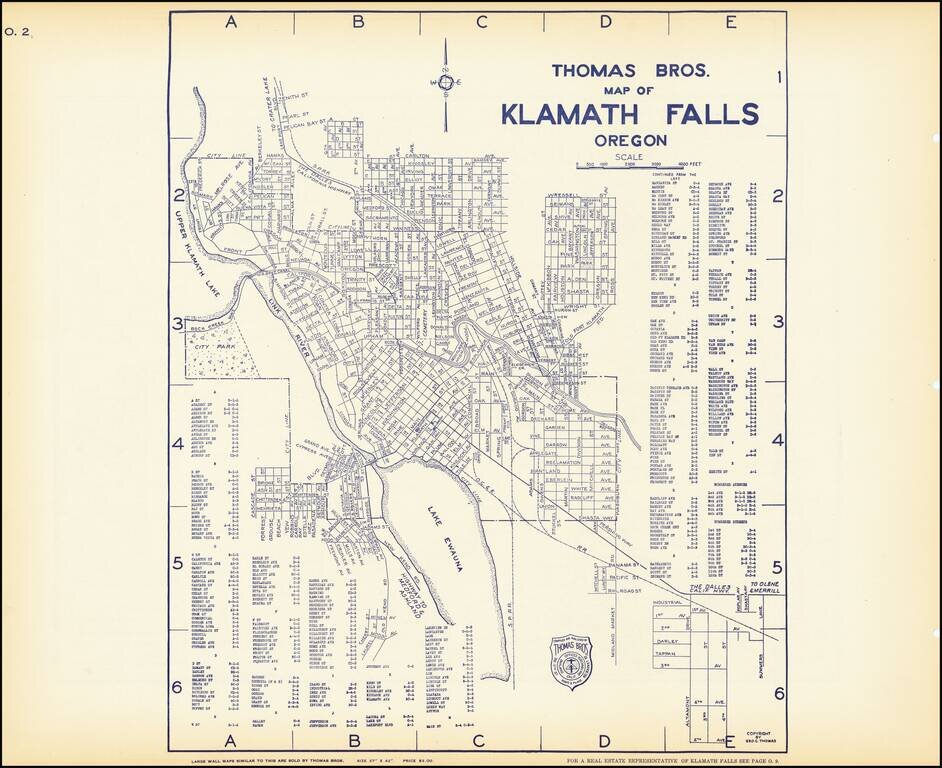 Thomas Bros. Map of Klamath Falls Oregon [Highway Map of Oregon on verso)