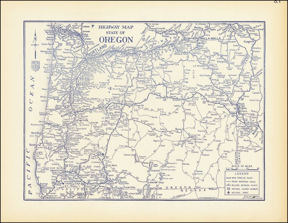 Thomas Bros. Map of Klamath Falls Oregon [Highway Map of Oregon on verso)