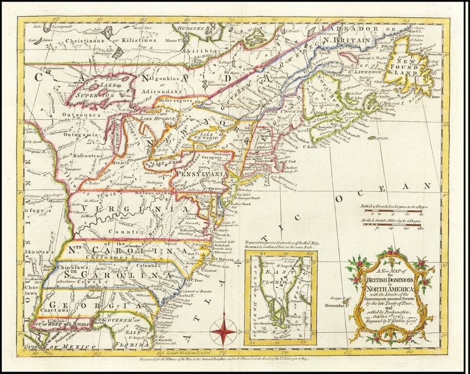 A New Map of the British Dominions in North America; with the Limits of the Governments annexed thereto by the late Treaty of Peace and settled by Proclamation of October 7th, 1763.