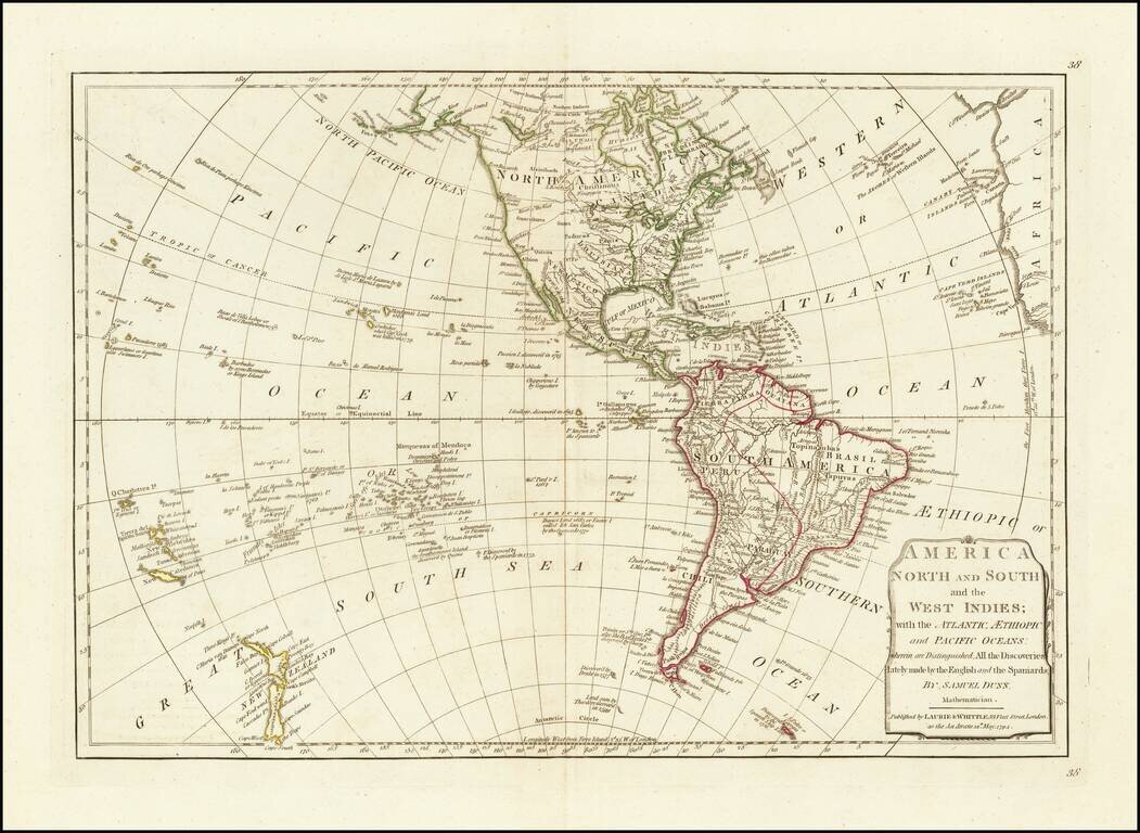 America North and South and the West Indies; with the Atlantic, Aetheopic and Pacific;  wherein are Distinguished, All the Discoveries lately made by the English and the Spaniards . . . 1794
