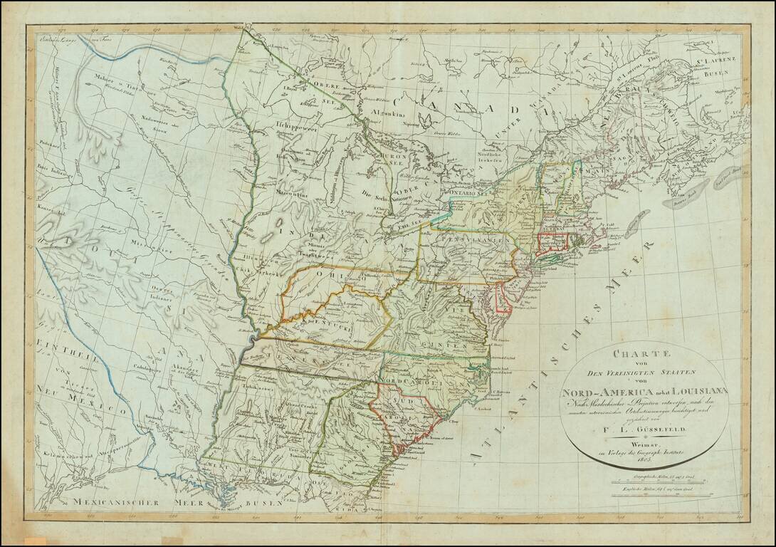 Charte von Den Vereinigten Staaten von Nord-America nebst Louisiana . . . 1805 [Rare 1st State of Gussefeld's Louisiana Purchase Map]