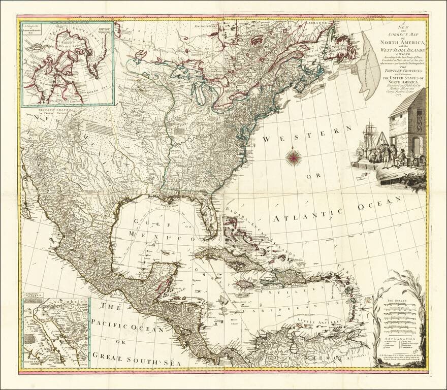 A New and Correct Map of North America with the West  India Islands, Divided According to the Last Treaty of Peace ... 20th of Jan.  1783 ... Particularly Distinguished the Thirteen Provinces wich Compose the  United States of North America