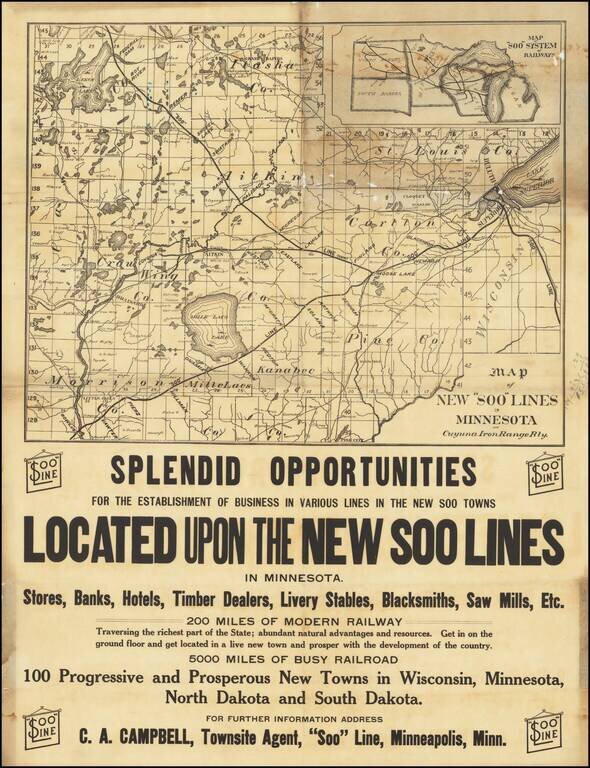 Map of New Soo Lines in Minnesota and Cuyuna Iron Range Rly.