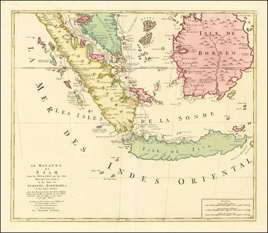 Le Royaume de Siam Avec les Royaumes qui luy sont Tributaires et les Isles de Sumatra, Andemaon, etc. et les Isles Voisine  Avec les Observations des Six Peres Jesuits Envojez par le Roy en Qualite de Ses Mathematiciens dans les Indes et a la Chine ou est