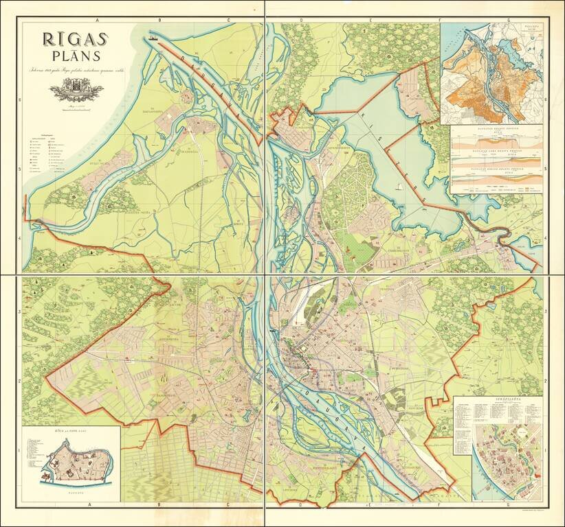 Rīgas Plāns Izdevusi 1937. gadā Rīgas pilsētas nekustamu īpašumu valde. [Riga Plan issued in 1937 by the Riga City Real Estate Board]