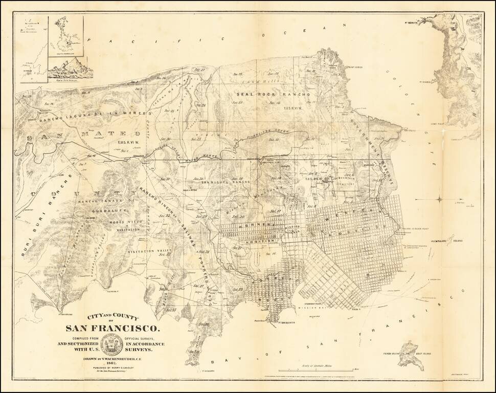 City and County of San Francisco.  Compiled From Official Surveys, And Sectionized In Accordance With U.S. Surveys, And Sectionized In Accordance With U.S. Surveys . . .1862.