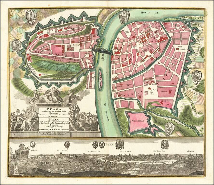 Praga celeberrima et maxima totius Bohemiae Metropolis et Universitas florentissima ad Muldam Fl.
