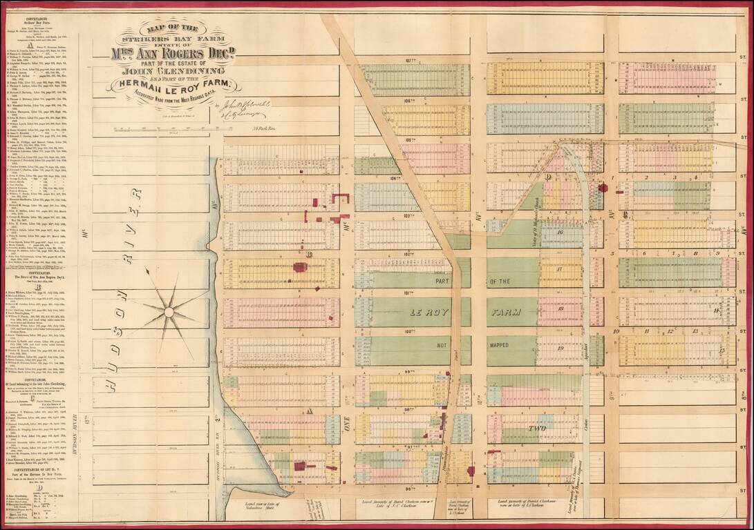 Map of the Strikers Bay Farm Estate of Mrs. Ann Rogers Decd. Part of the Estate of John Glendining and Part of the Herman Leroy Farm.  Accurately Made From The Most Reliable Data