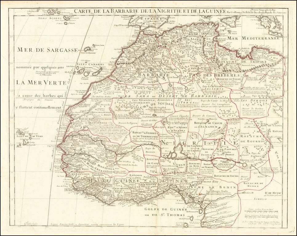 Carte de la Barbarie le la Nigritie et de la Guinée Par Guillaume De L'Isle