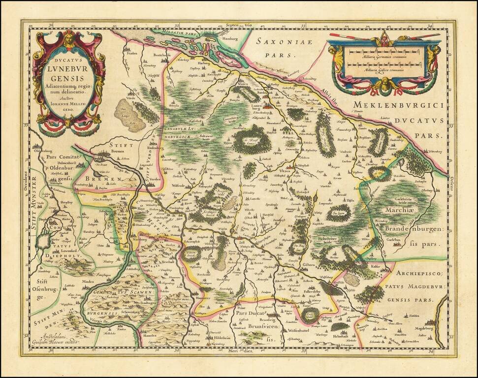 Ducatus Luneburgensis Adiacentiumqu regionum delineatio Auctore Iohanne Mellingero