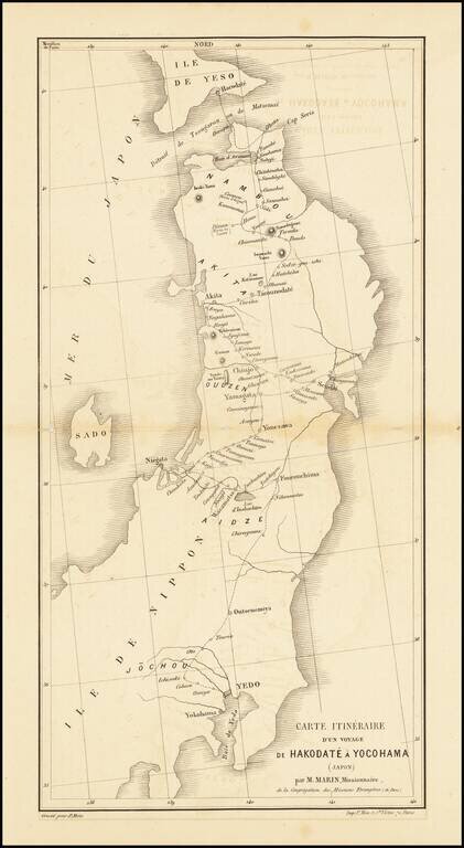 Carte Itineraire D'Une Voyage de Hakodate a Yocohama (Japon) par . M. Marin Missionaire, de Congregation des Missions Etrangers (de Paris)