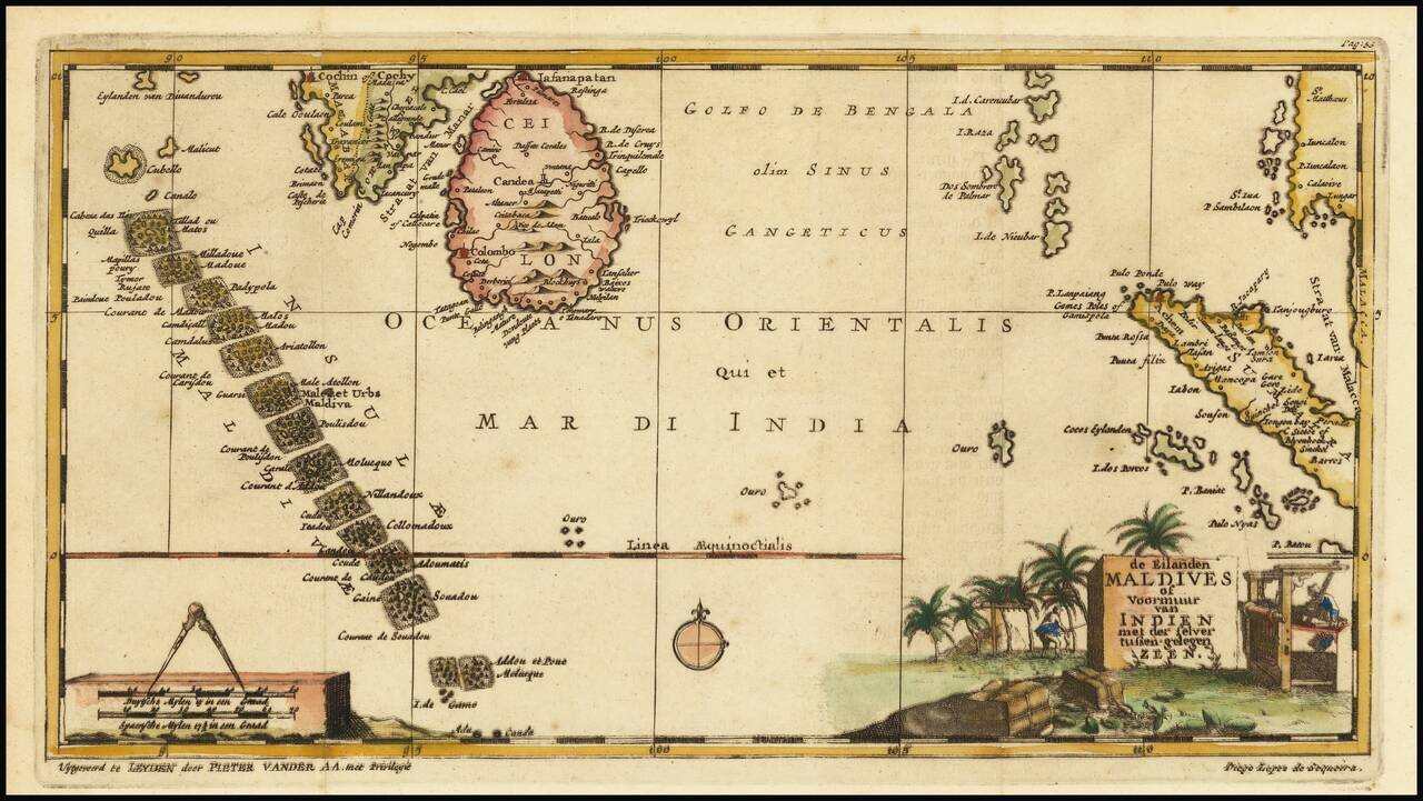 de Eilanden Maldives of Voormuur vanIndien met der slever tussen-gelegen Zeen