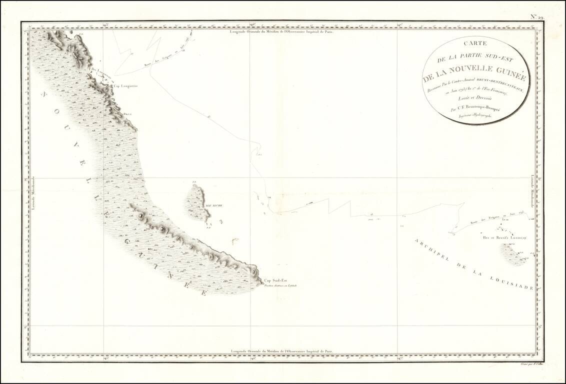 Carte De La Partie Sud-Est De La Nouvelle Guinee Reconnue Par le Contre-Amiral Bruny-Dentrecasteaux en Jin 1793 . . .