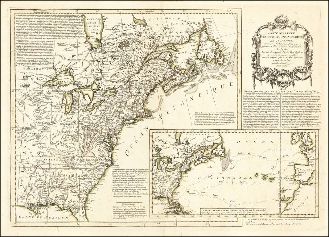 Carte Nouvelle Des Possessions Angloises En Amerique dressee pour l'intelligence de la guerre . . .  1777