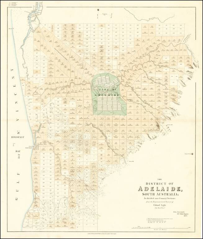 The District of Adelaide, South Australia; As divided into Country Sections.  from the Trigonometrical Surveys of Colonel Light late Survr. Genl. . . . 1839